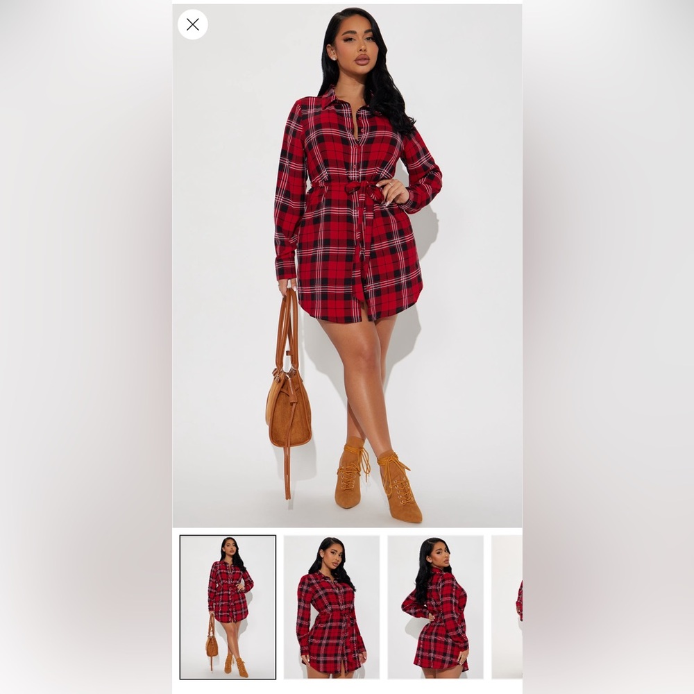 Fashion Nova Red and Black Plaid Mini Dress